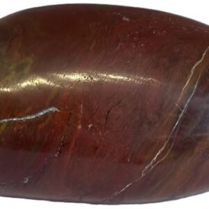 Polished carnelian standing freeform specimen5 3 sians emporium Close up of a glossy reddish brown polished stone with a light white vein running across it